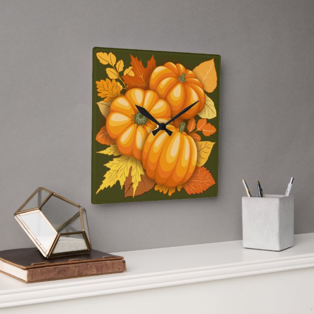 Horloge Carrée Saison d'automne Halloween Citrouille Motif (Bureau)