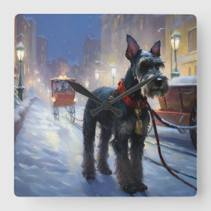 Horloge Carrée Saison de Noël des Schnauzer miniatures
