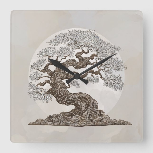 Horloge Carrée Sakura Tree - Pearl Blossom (Recto)