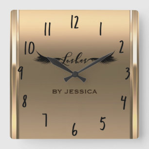 Horloge Carrée Salon de Lashes d'ivoire d'or brillant Personnalis