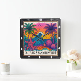Horloge Carrée Salty Air Beach Sunset