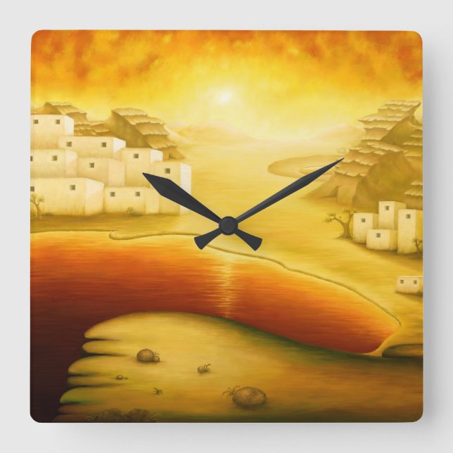 Horloge Carrée "Salut" - Moyen-Orient, Orient Sunset Peinture (Recto)