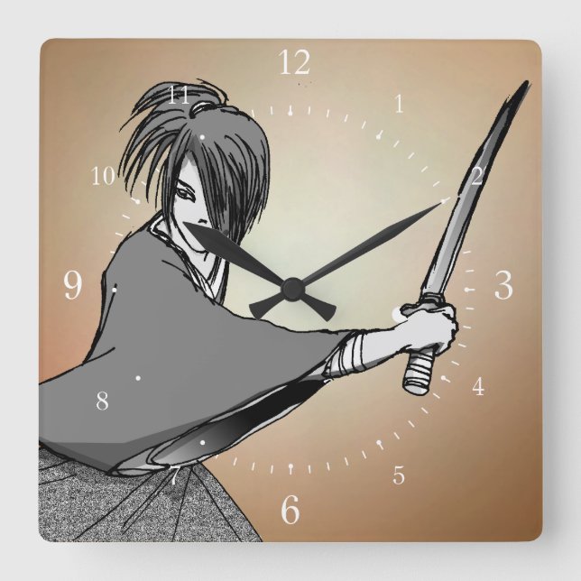 Horloge Carrée Samouraï manga (Recto)