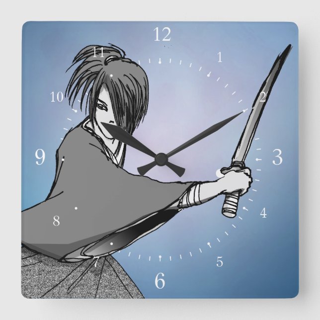 Horloge Carrée Samouraï manga (Recto)