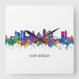 Horloge Carrée San Diego California Skyline