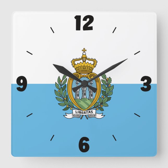 Horloge Carrée San Marino Flag Numbers Blue White Coat of Arms (Recto)