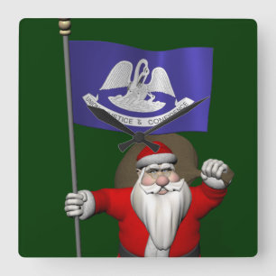 Horloge Carrée Santa Claus Avec L'Ensigne De Louisiane