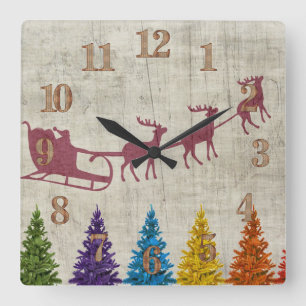 Horloge Carrée Santa's Sleigh and Colorful Trees