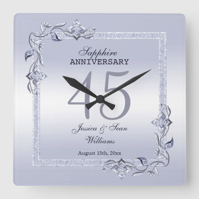 Horloge Carrée Sapphire Gem & Parties scintillant 45e anniversair (Recto)