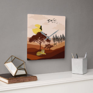Horloge Carrée Savannah Nature Paysage Sunset Art