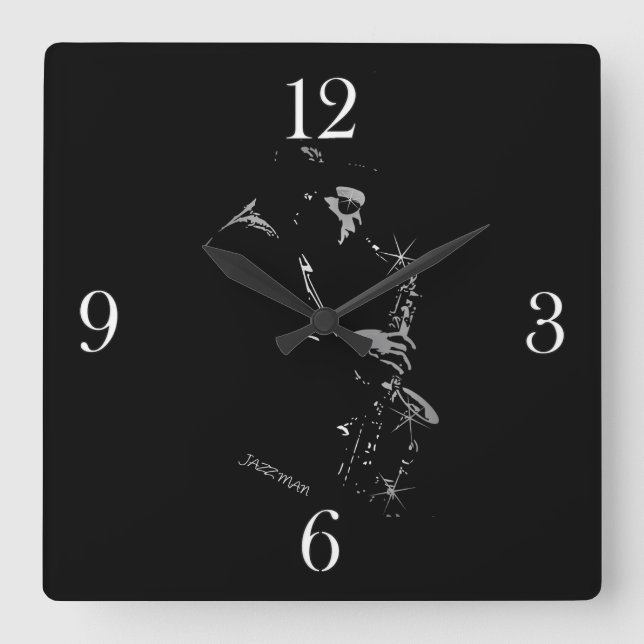 Horloge Carrée Saxophone Jazz Player Art Design (Recto)