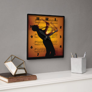Horloge Carrée Saxophone Man Musician Sheet Music