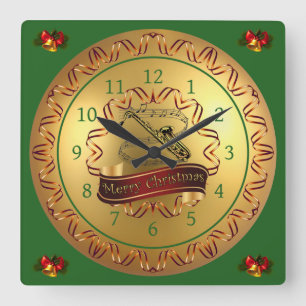 Horloge Carrée Saxophone ~ Musical Scroll ~ “Merry Christmas” 
