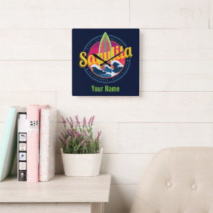 Horloge Carrée Sayulita Mexique Surfer Vintage vague coucher de s