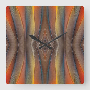 Horloge Carrée Scarlet Macaw feather design