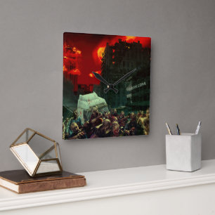 Horloge Carrée Scène apocalyptique d'Halloween de SlipperyJoe gra