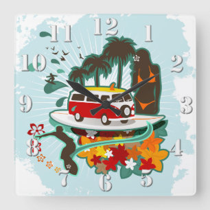 Horloge Carrée Scène De Plage Tropicale