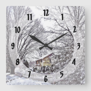 Horloge Carrée Scène d'hiver