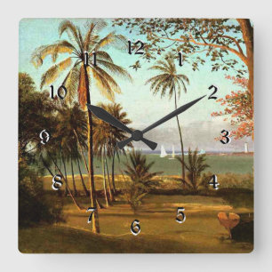 Horloge Carrée Scène Floride - Peinture d'Albert Bierstadt,