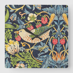 Horloge Carrée Schéma floral William Morris Strawberry Thief
