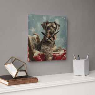 Horloge Carrée Schnauzer Chien Festif de Noël