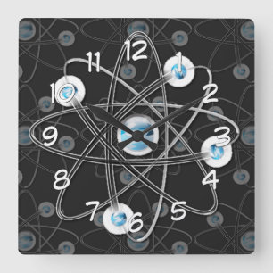 Horloge Carrée Science Geek Atom Symbol Wall Clock