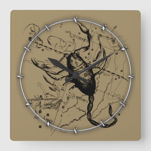 Horloge Carrée Scorpio Constellation Hevelius 1690 Engraving (Recto)