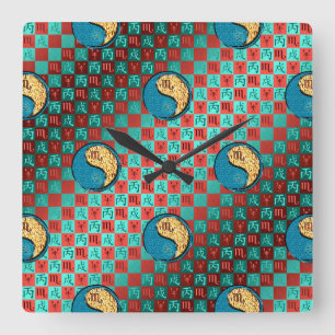 Horloge Carrée Scorpion & Chien de Feu