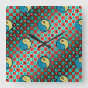 Horloge Carrée Scorpion & Chien Métal