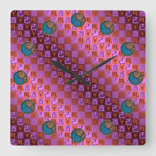 Horloge Carrée Scorpion & Coq de Terre