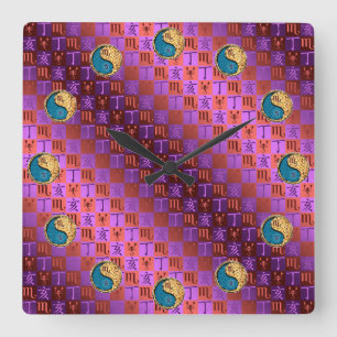 Horloge Carrée Scorpion & Sanglier de feu