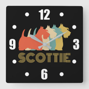 Horloge Carrée Scottie Dog Scottish Terrier Reproduire Vintage Lo