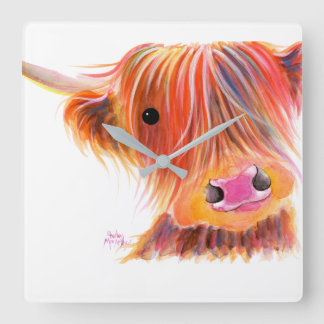 Horloge Carrée Scottish Highland Cow ' SWEET SATSUMA ' par Shirle