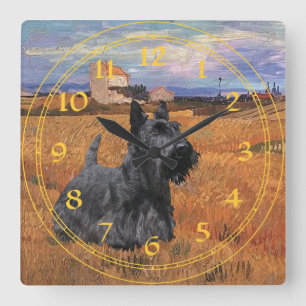Horloge Carrée Scottish Terrier Clock