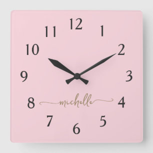 Horloge Carrée Script de signature minimaliste de monogramme d'or