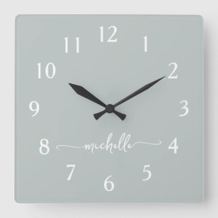 Horloge Carrée Script de signature minimaliste de monogramme vert