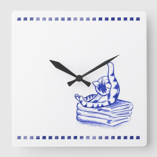 Horloge Carrée Se Lancer Kitty Chat Salle de bain Toile Look (Recto)