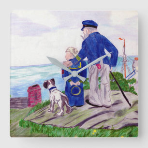 Horloge Carrée Sea Captain and Grandson