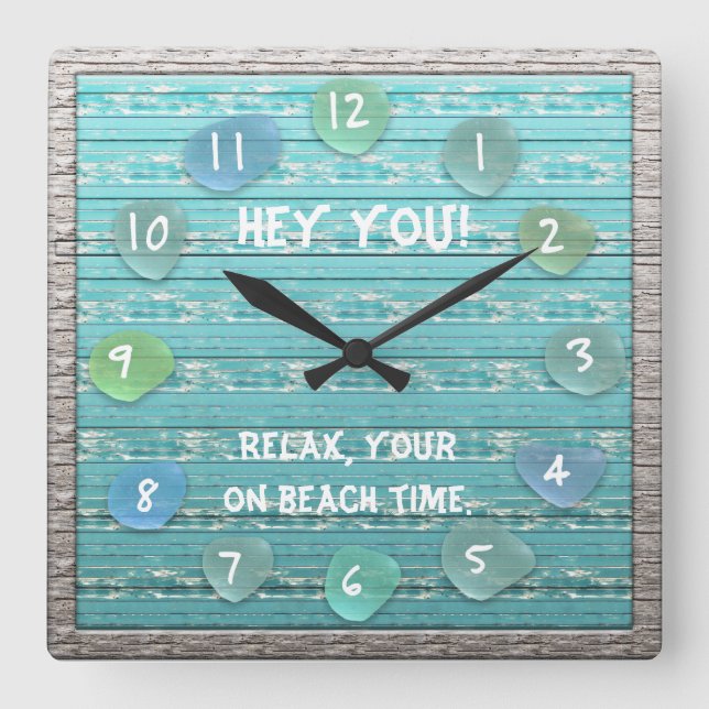 Horloge Carrée Sea Glass Beach Driftwood Look Ocean Beach Time (Recto)