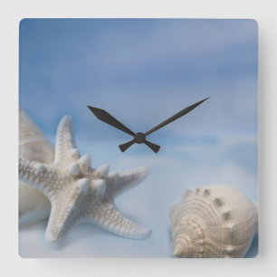 Horloge Carrée Sea Shells Star Poisson Peint à la main bleu Aquar