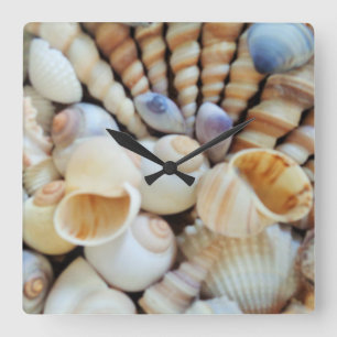 Horloge Carrée Sea Shells, Summer Beach Exotic Tropical Clock