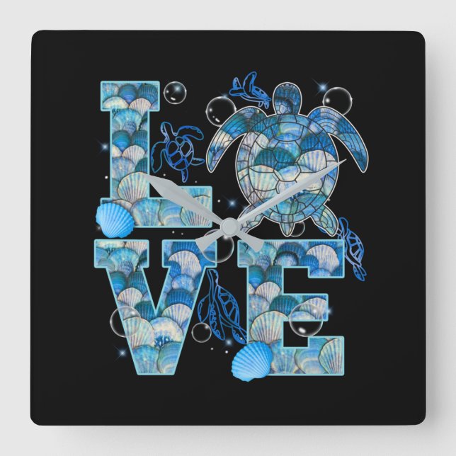 Horloge Carrée Sea Turtle Love Shirt Ocean Beach Amoureux des ani (Recto)