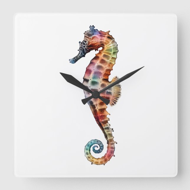 Horloge Carrée Seahorse Rainbow (Recto)