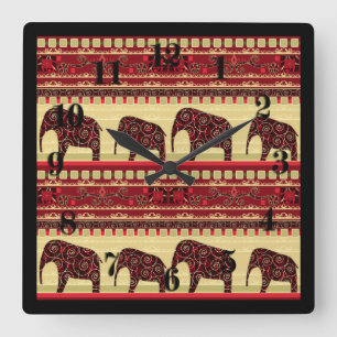 Horloge Carrée Seamless african ethno design elephants ornamental