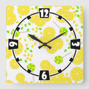 Horloge Carrée Seamless bright lemon slices candy lollipops