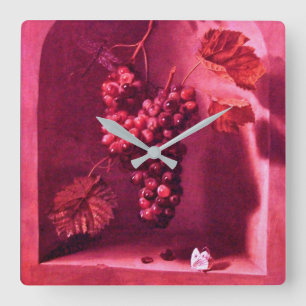 Horloge Carrée SEASON's FRUITS HANGED GRAPES Antique Red Rustic