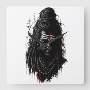 Horloge Carrée Seigneur Shiva Mahakal Grunge Foncé Art Splash Pui