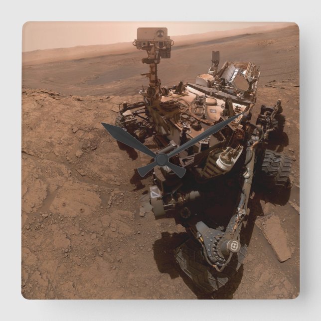 Horloge Carrée Selfie de Mars Curiosity Paysage martien rouge (Recto)