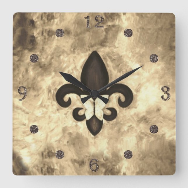 Horloge Carrée Sepia Butterfleur | Tan Butterfly on Fleur de Lis (Recto)