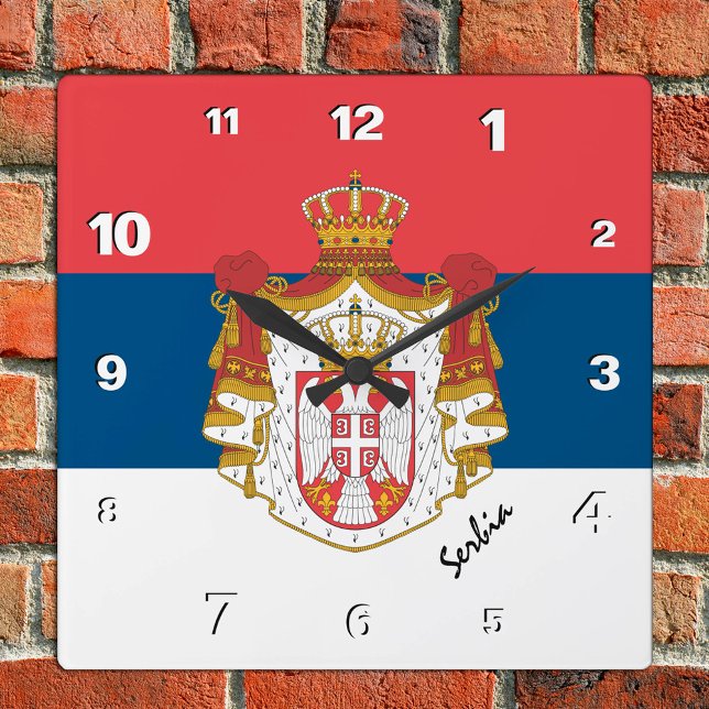 Horloge Carrée serbe Horloge, maison patriotique, Drapeau serbe (Créateur téléchargé)